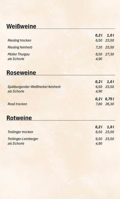 Speisekarte - Weine
