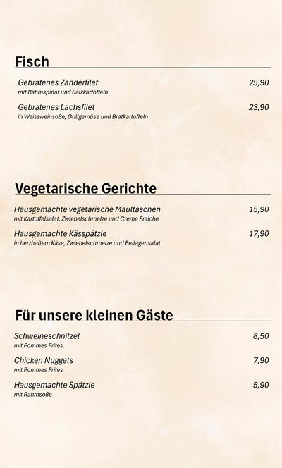 Speisekarte - Fisch, Vegetarisch & Kleine Gäste