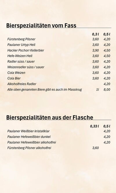 Speisekarte - Bier