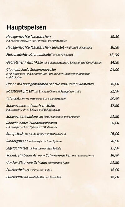 Speisekarte - Hauptspeisen
