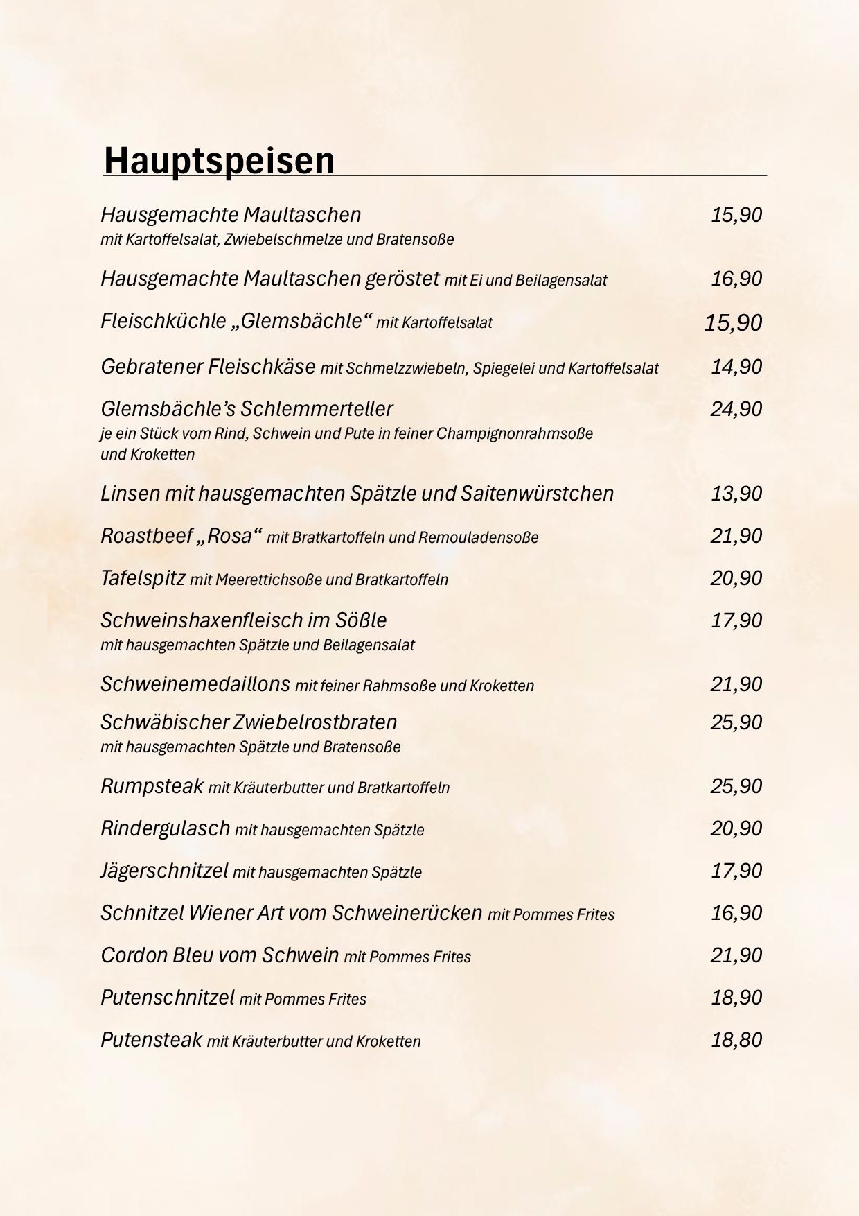 Sommer-Speisekarte